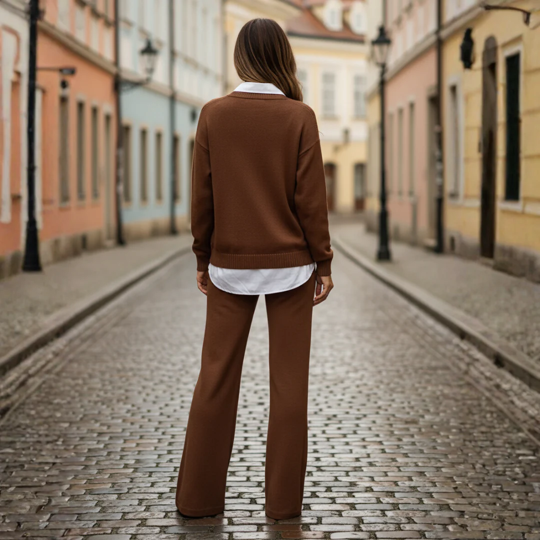 Damenpullover mit goldenen Knöpfen Rundhalsausschnitt | Vestea