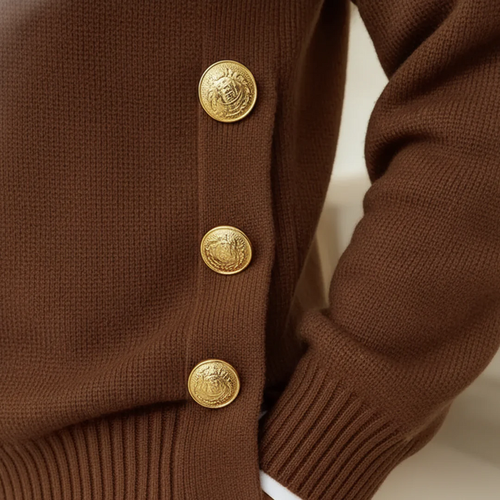 Damenpullover mit goldenen Knöpfen Rundhalsausschnitt | Vestea