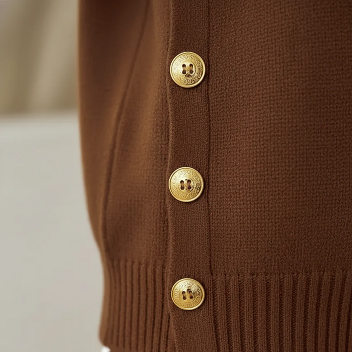 Damenpullover mit goldenen Knöpfen Rundhalsausschnitt | Vestea