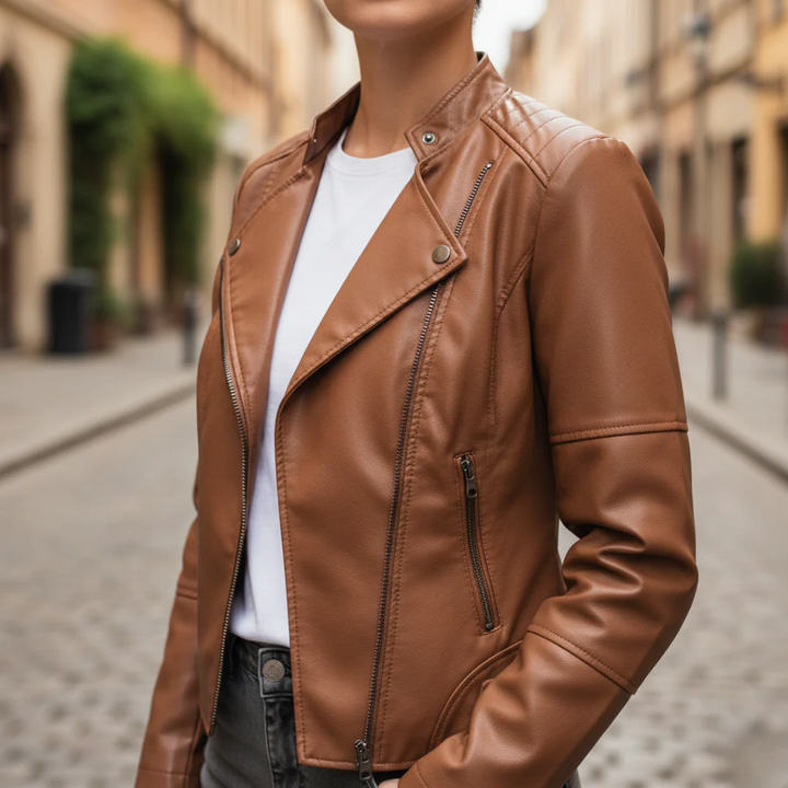 Damenjacke aus Kunstleder mit Frontreißverschluss | Altivaro