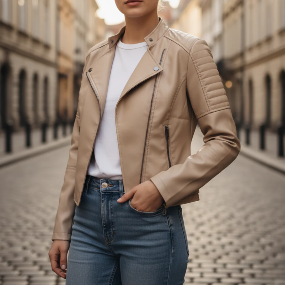 Damenjacke aus Kunstleder mit Frontreißverschluss | Altivaro