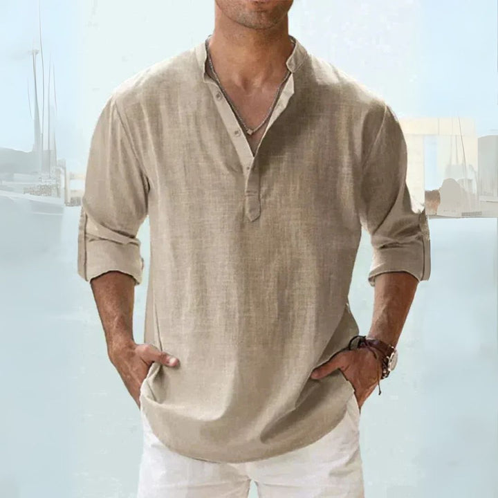 Camicia Lino Uomo Manica Lunga Henley Casual | Altivaro-Altivaro