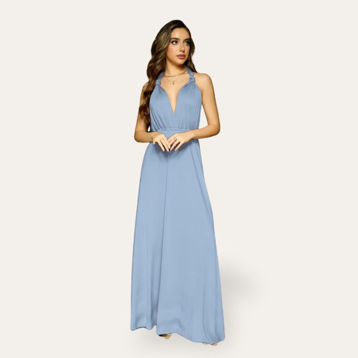 Elegante Abito Lungo Scollato Azzurro | Altivaro