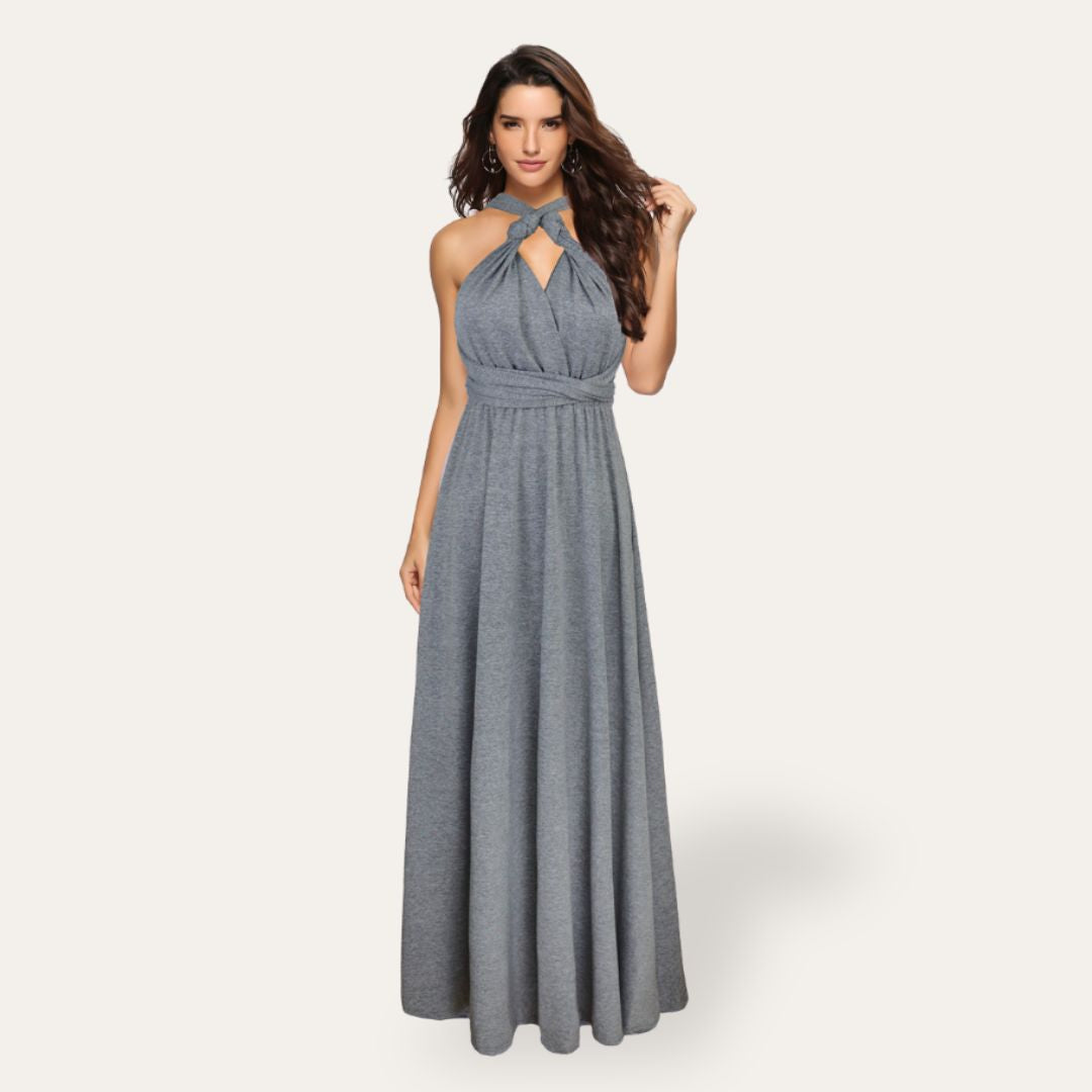 Elegante Abito Lungo Scollato Azzurro | Altivaro