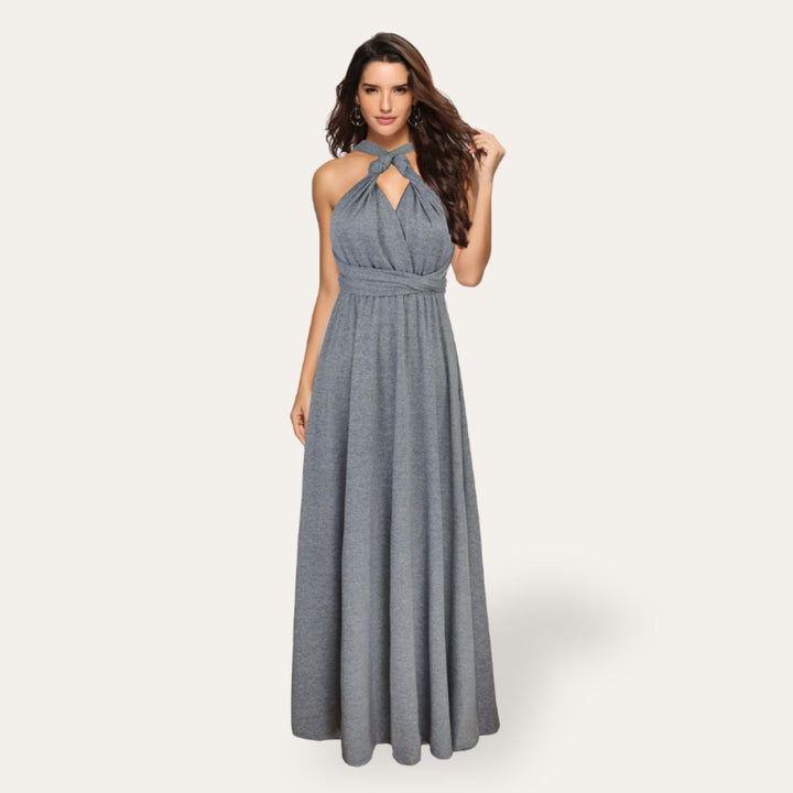 Elegante Abito Lungo Scollato Azzurro | Altivaro