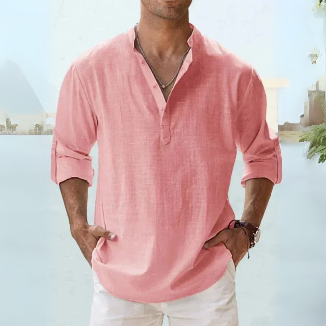 Camicia Lino Uomo Manica Lunga Henley Casual | Altivaro-Altivaro