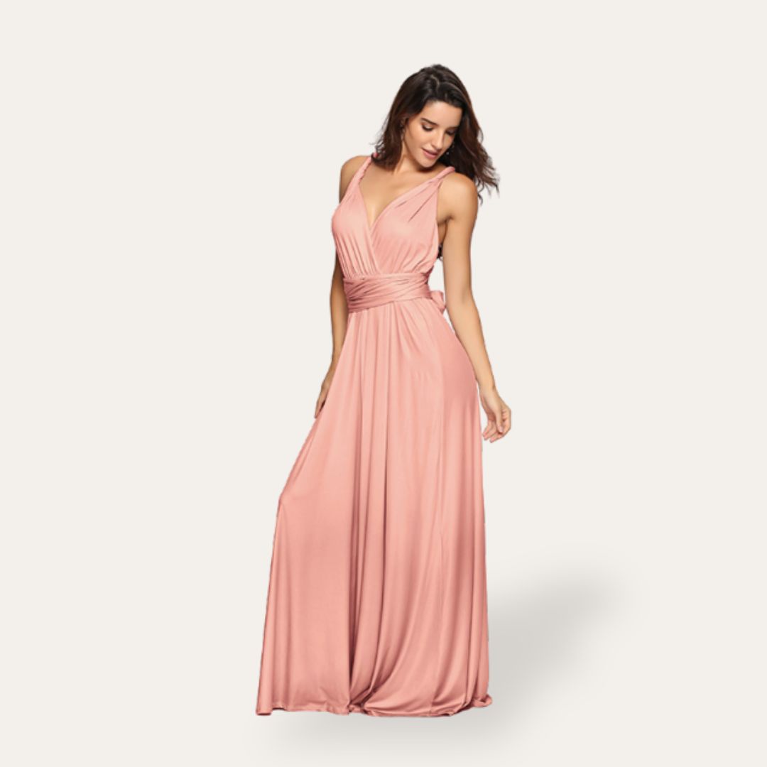 Elegante Abito Lungo Scollato Azzurro | Altivaro