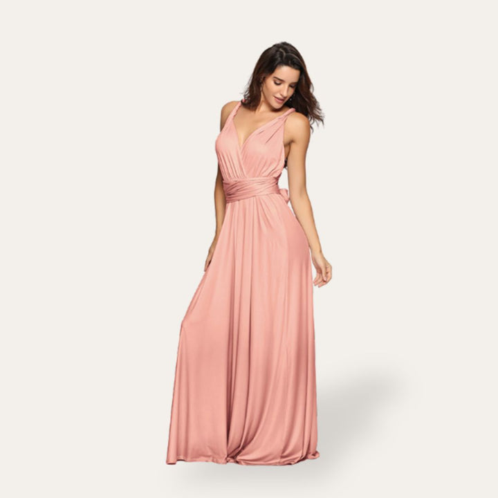 Elegante Abito Lungo Scollato Azzurro | Altivaro