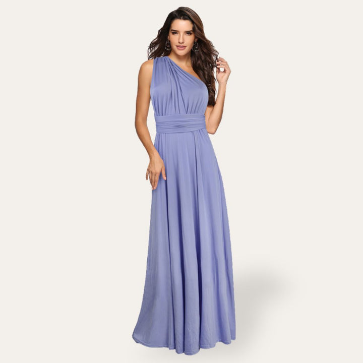 Elegante Abito Lungo Scollato Azzurro | Altivaro