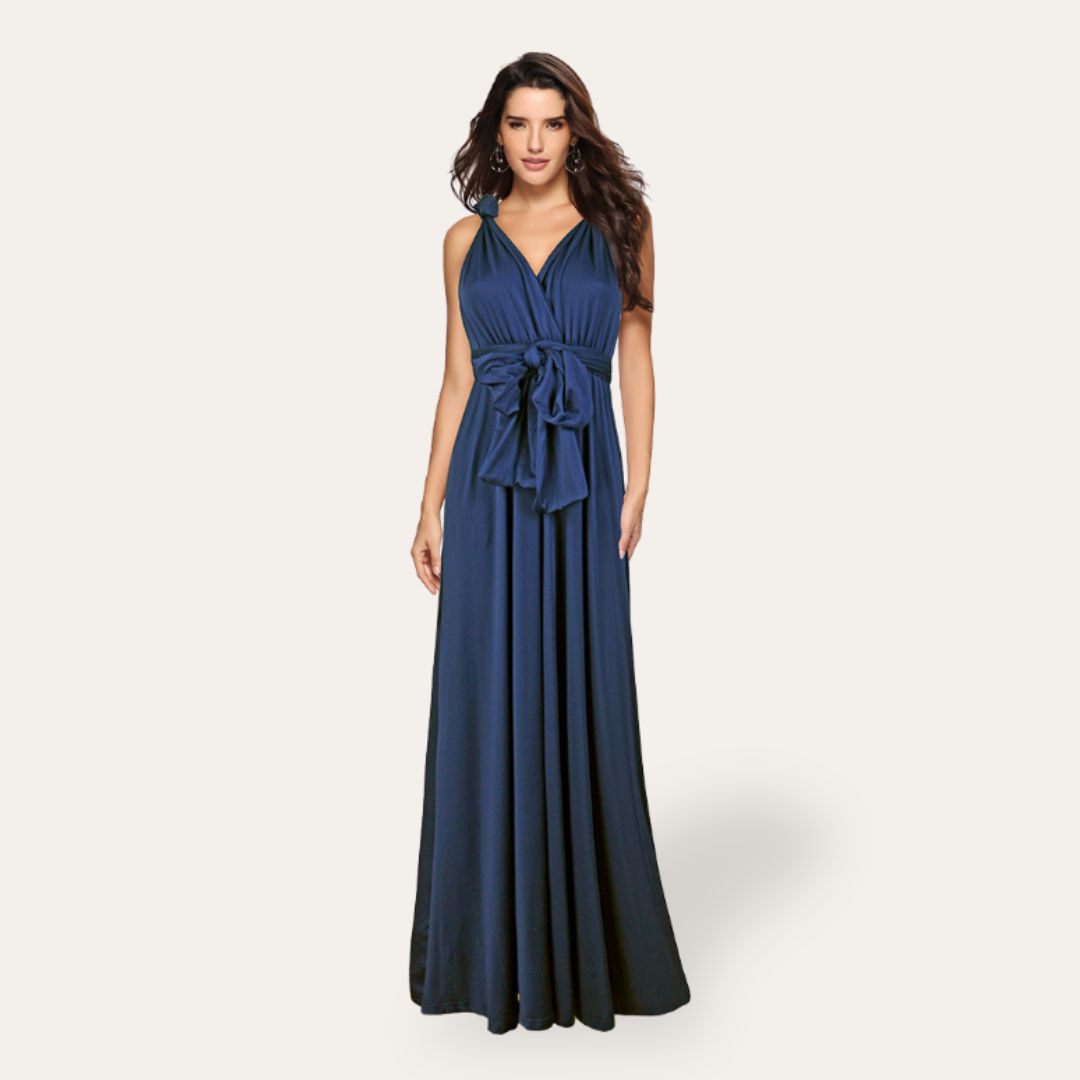 Elegante Abito Lungo Scollato Azzurro | Altivaro