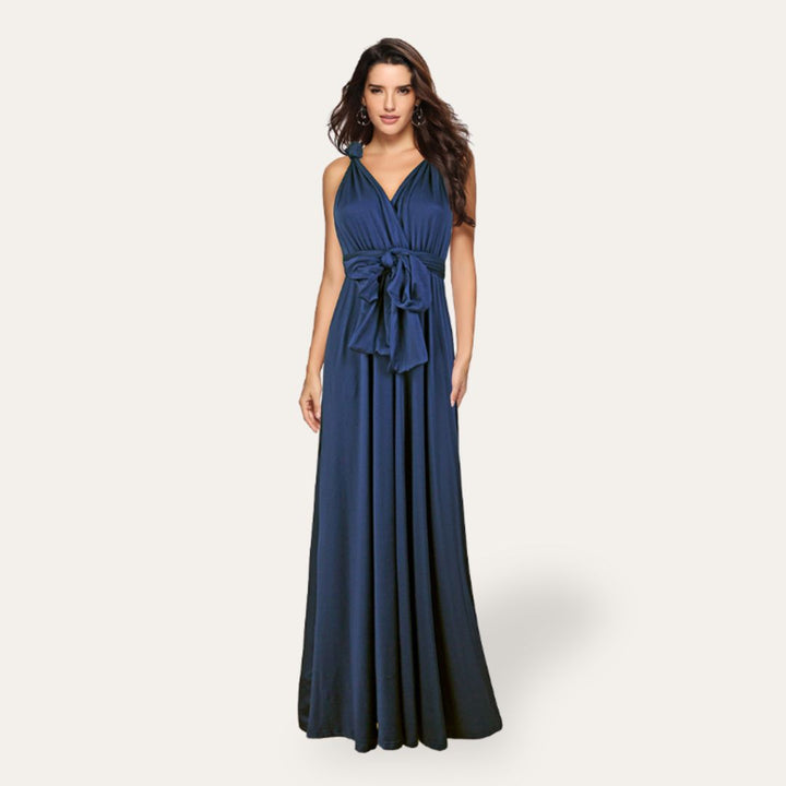 Elegante Abito Lungo Scollato Azzurro | Altivaro