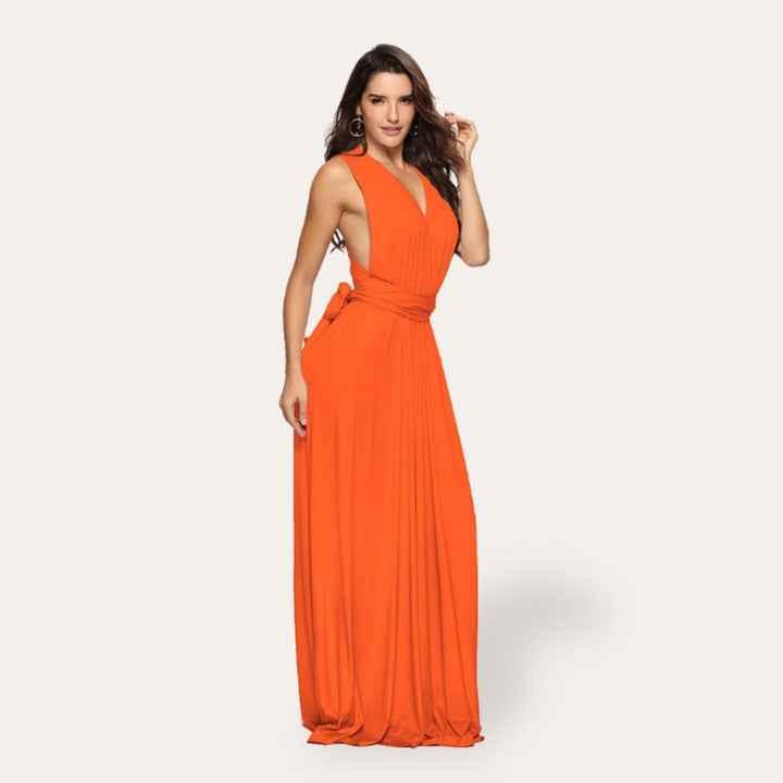 Elegante Abito Lungo Scollato Azzurro | Altivaro