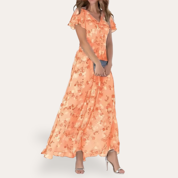 Abito Floreale Arancione Elegante Donna | Altivaro-Altivaro
