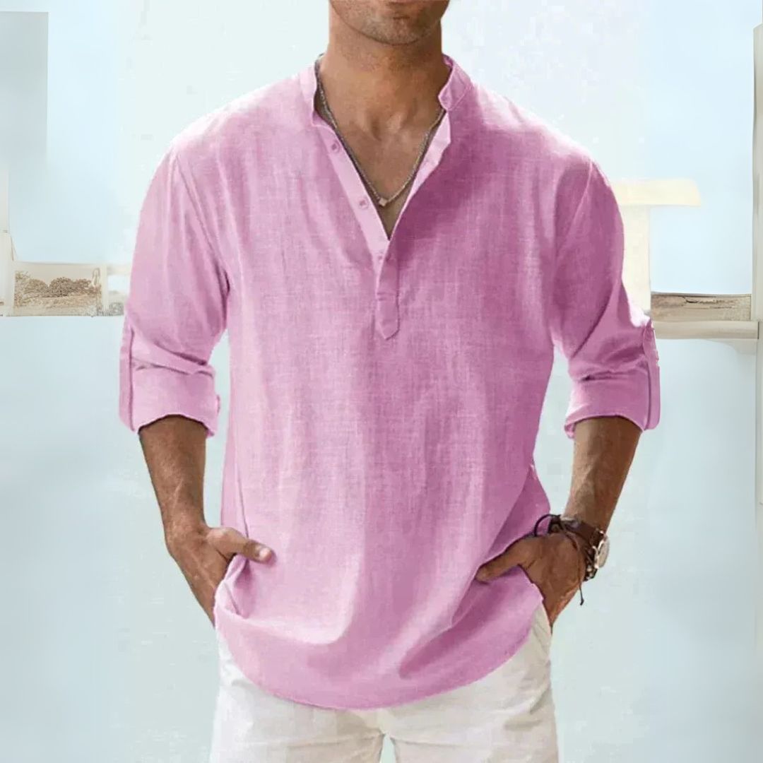 Camicia Lino Uomo Manica Lunga Henley Casual | Altivaro-Altivaro