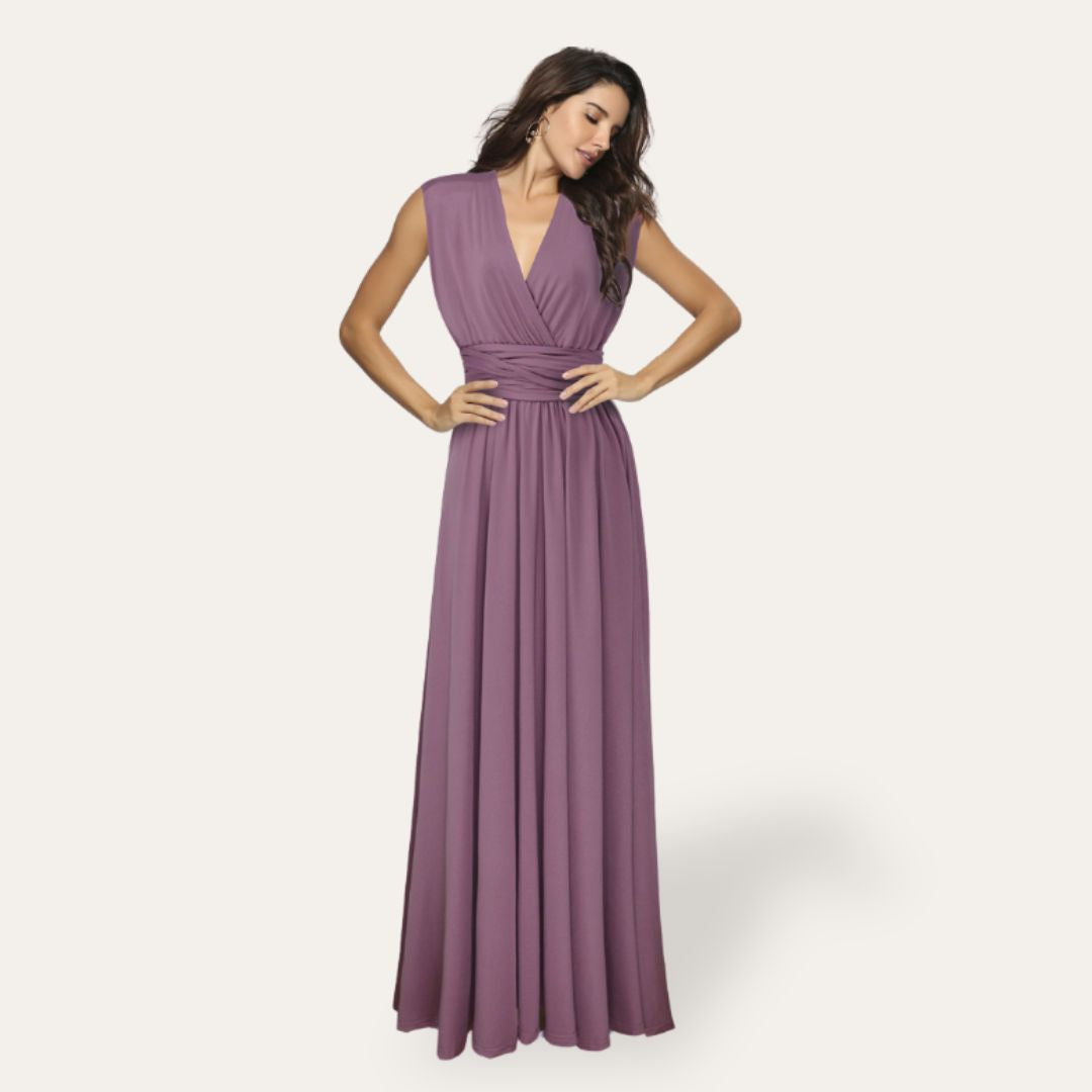 Elegante Abito Lungo Scollato Azzurro | Altivaro
