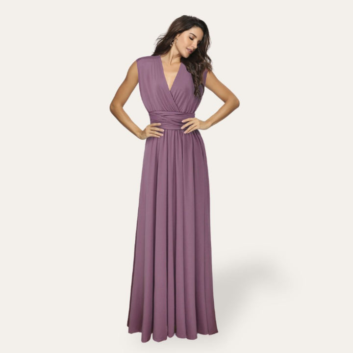Elegante Abito Lungo Scollato Azzurro | Altivaro