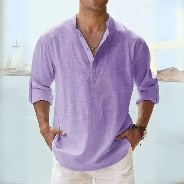 Camicia Lino Uomo Manica Lunga Henley Casual | Altivaro-Altivaro