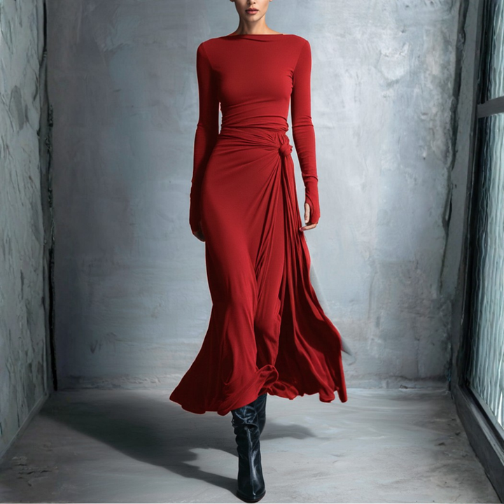 Long Draped Dress for Women in Mixed Fibers | Altivaro