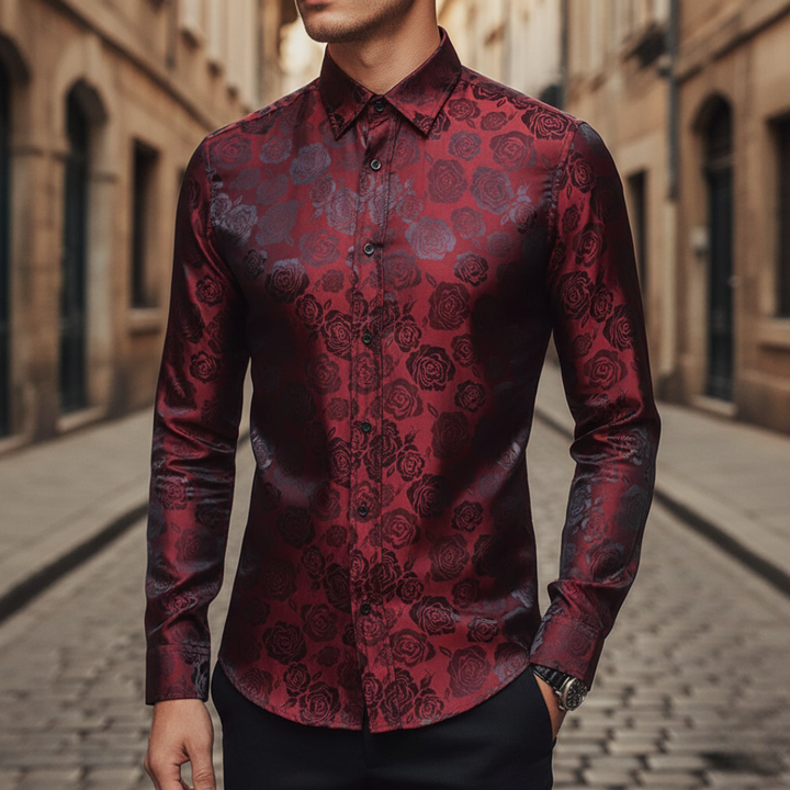 Herrenhemd aus elegantem Stoff mit Rosenmuster | Altivaro