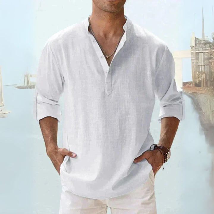 Camicia Lino Uomo Manica Lunga Henley Casual | Altivaro-Altivaro