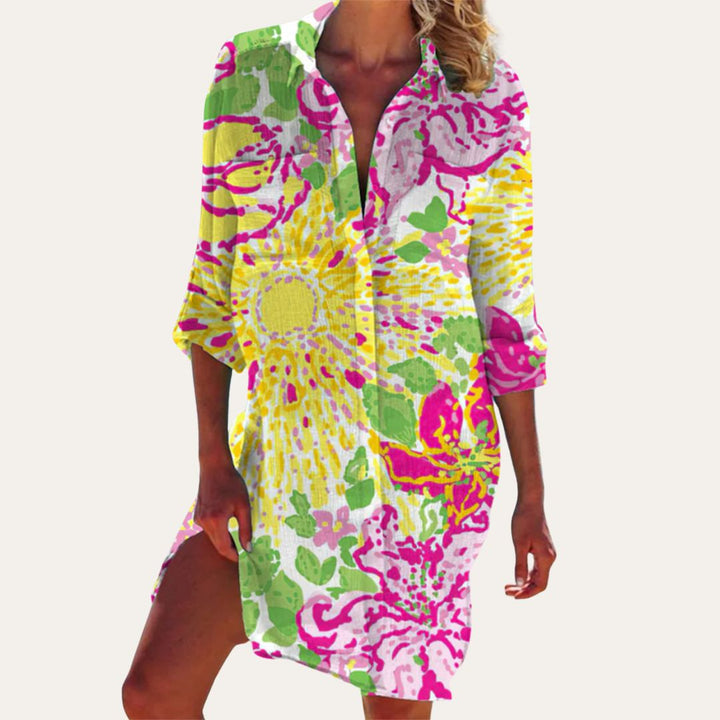 Vestito Camicia Maniche Lunghe Fiori | Altivaro-Altivaro