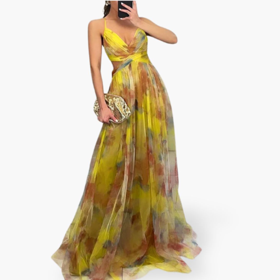 Abito Lungo Donna Giallo Fiori | Altivaro